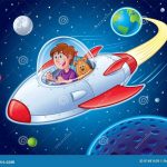 Иллюстрация космонавтов, летящих на ракете 9