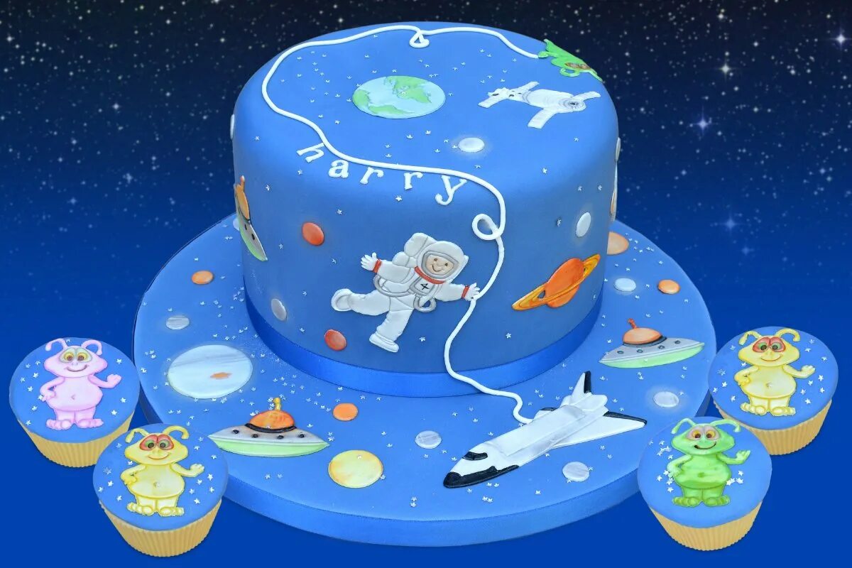 Праздничный торт с планетами и звездами 9