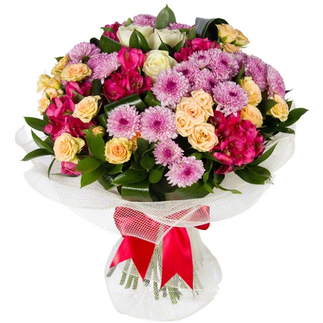 Букеты с альстромерией и хризантемами   красивые цветы 017