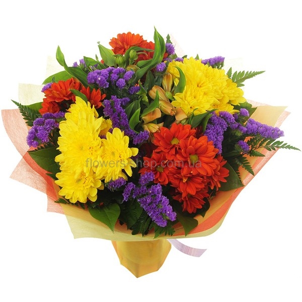 Букеты с альстромерией и хризантемами   красивые цветы 020