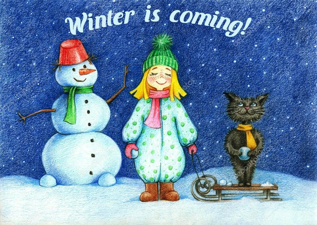 Картинки нарисованные девушка зима 002