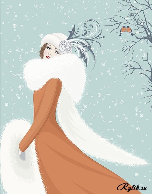Картинки нарисованные девушка зима 014