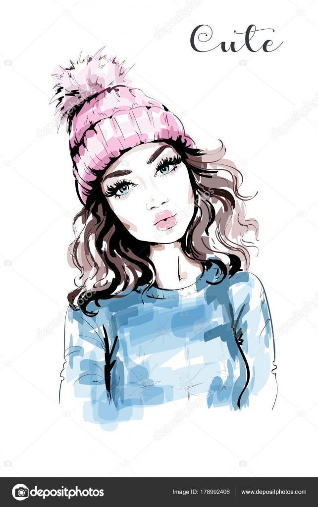 Картинки нарисованные девушка зима 016