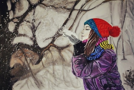 Картинки нарисованные девушка зима 017