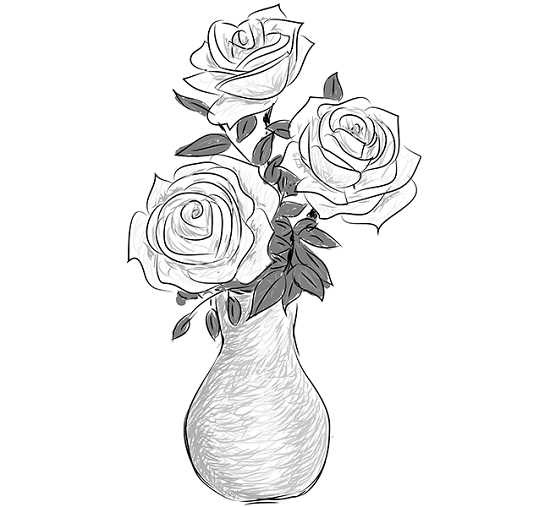 Картинки карандашом цветы в вазе   в вазоне017