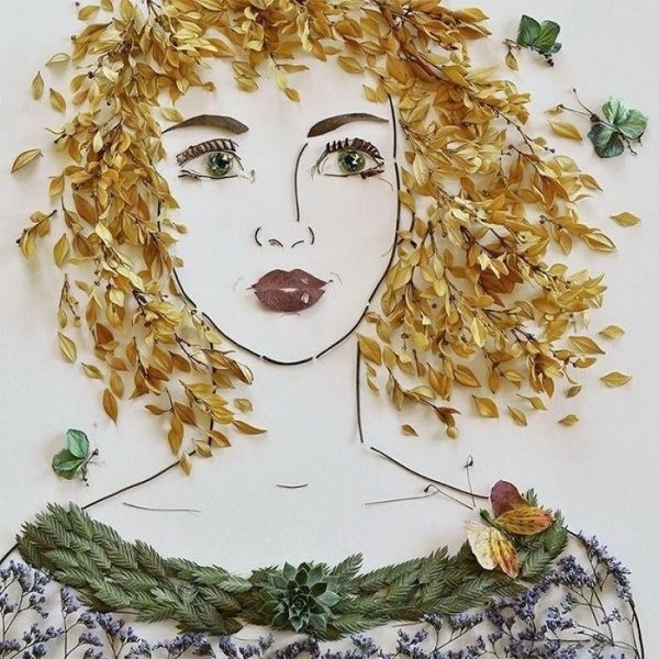 девушка с волосами из листьев поделка 023