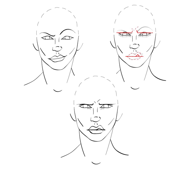 Как нарисовать злое выражение лица021