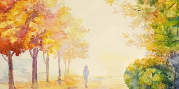 Золотая осень рисунки акварелью 004