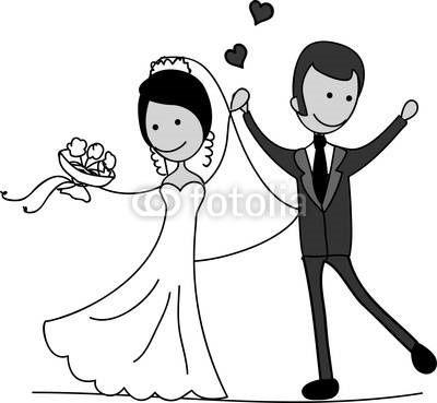 Черно белый рисунок жених и невеста 022