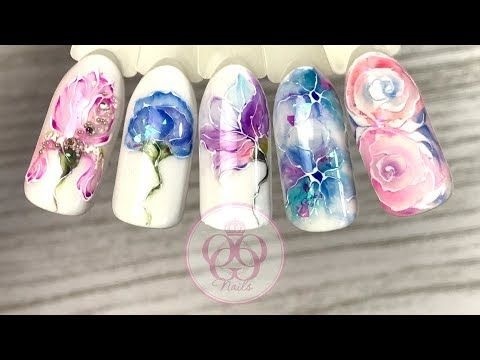 Дизайн ногтей цветы акварель001