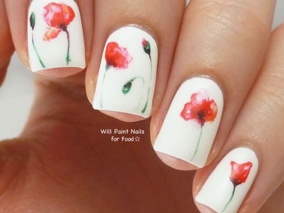 Дизайн ногтей цветы акварель008