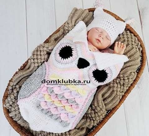 Красивые картинки вязаный спицами кокон для новорожденного010