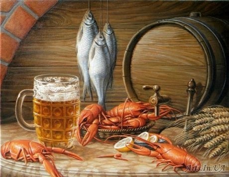 Прикольный натюрморт с рыбой и пивом 024