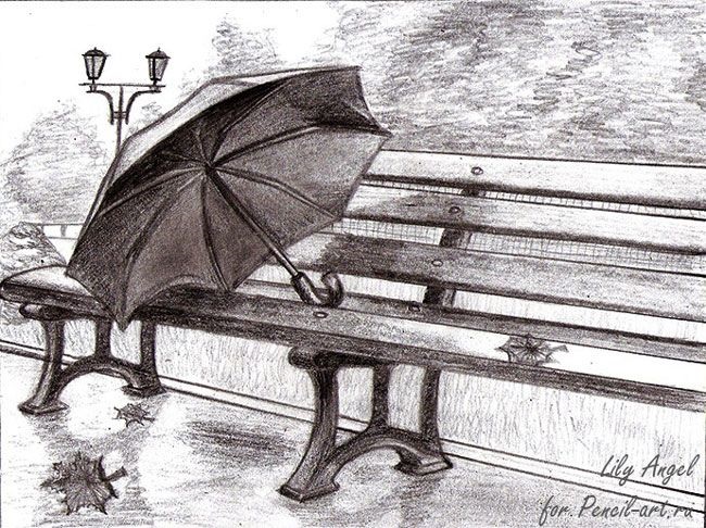 Интересные рисунки дождь карандашом, легкие 09