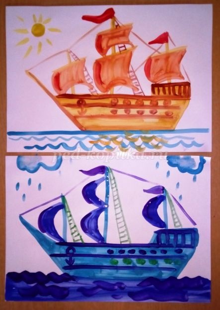 Детские рисунки корабли в море (17)