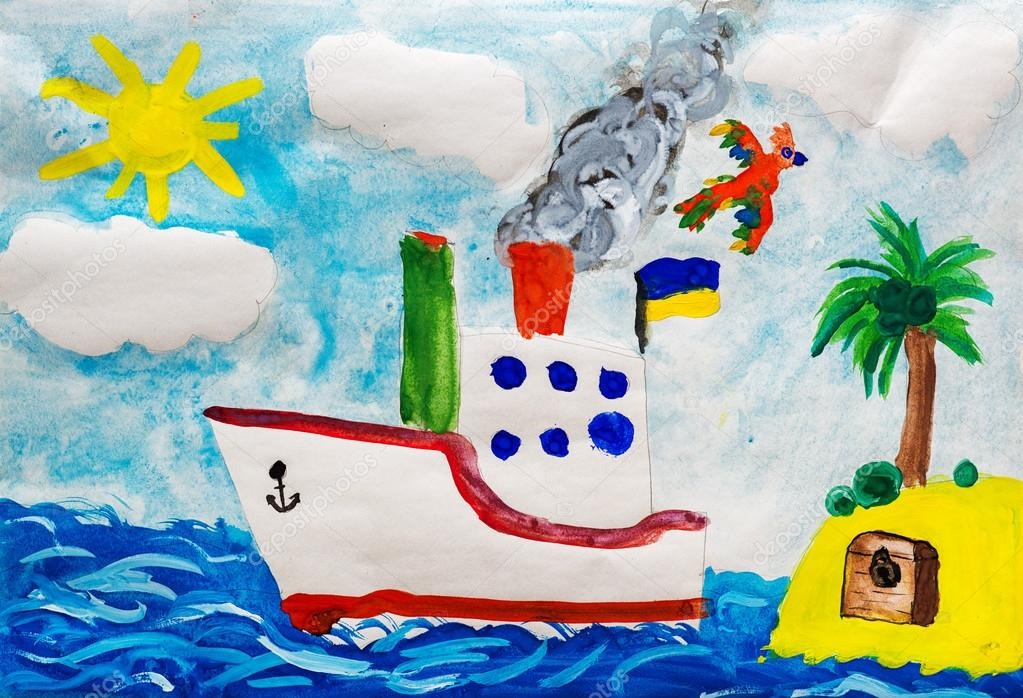 Детские рисунки корабли в море (27)