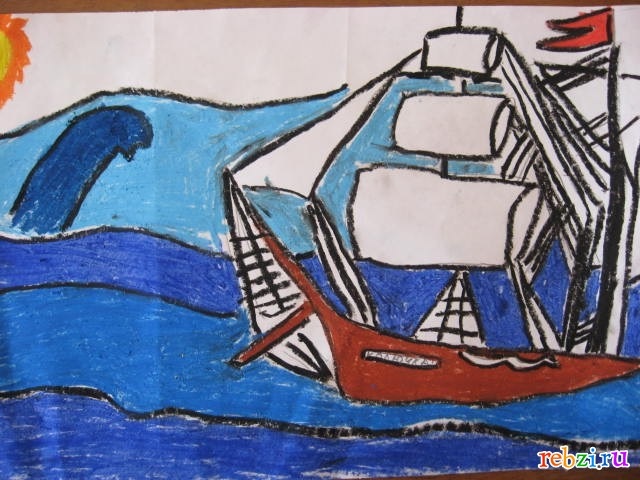 Детские рисунки корабли в море (9)