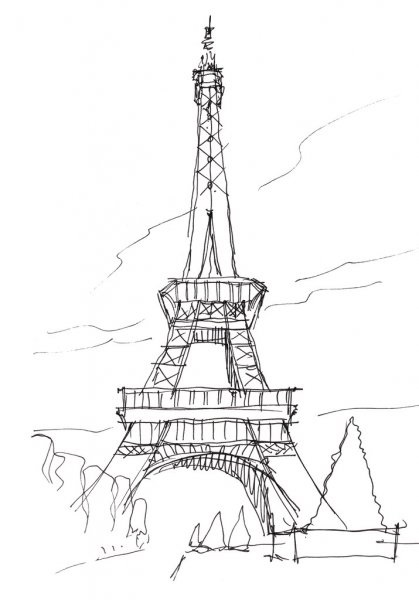 Рисунок эйфелева башня   фото сборка (4)