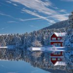 Зимние утренние пейзажи с домами на картинках 020