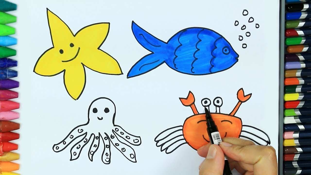 Интересные рисунки для детей с водными животными 017