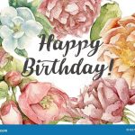 Акварельная картина с цветами и словами «с днем рождения» 9