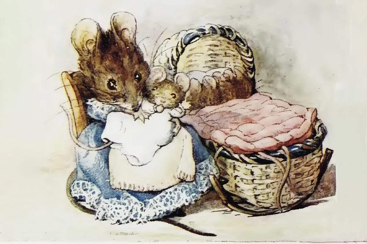 Винтажная открытка с маленькой девочкой и двумя мышками 8