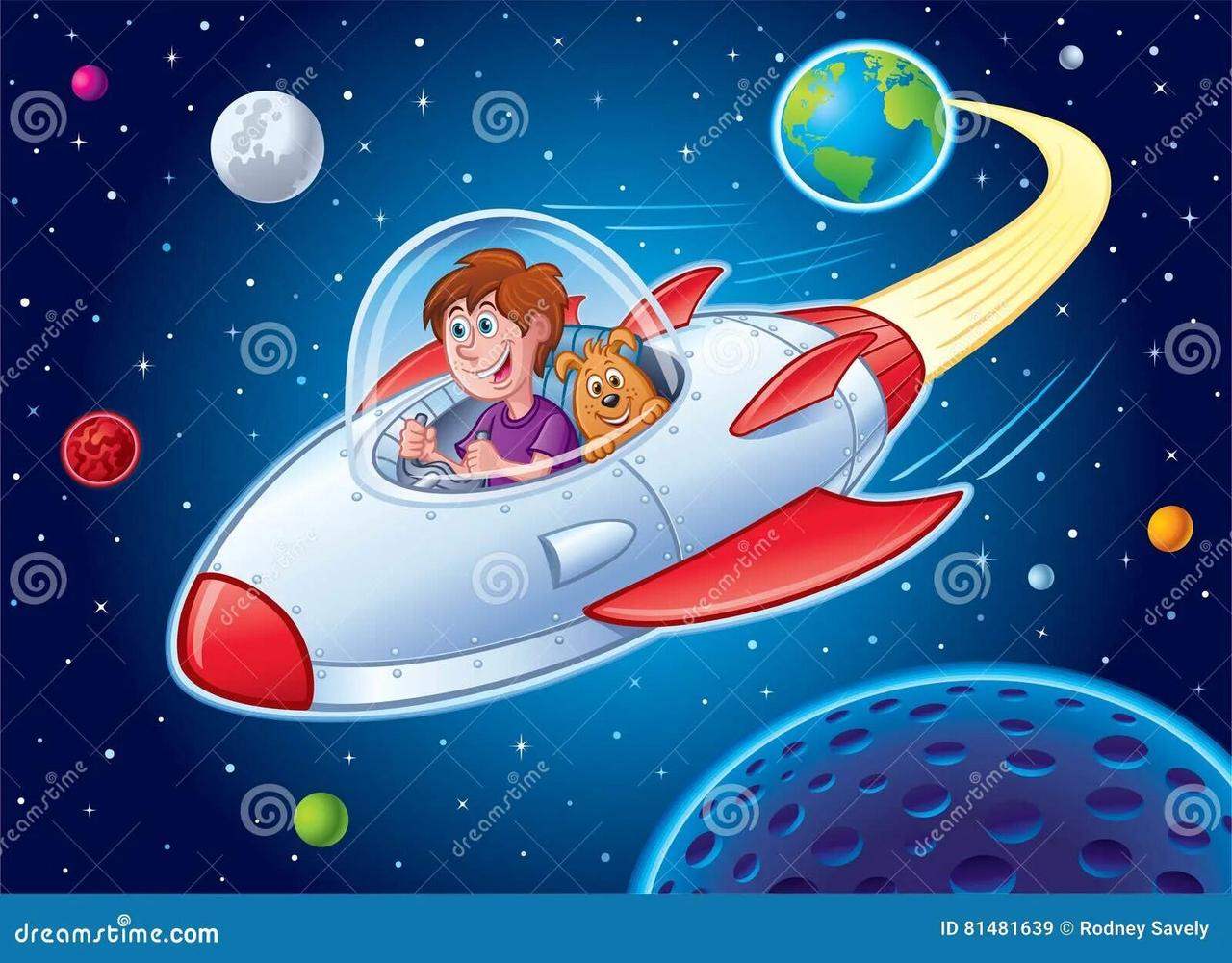 Иллюстрация космонавтов, летящих на ракете 9