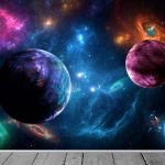 Космическая сцена с планетами и цветами 9