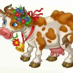 Мультяшная корова с цветком во рту 9