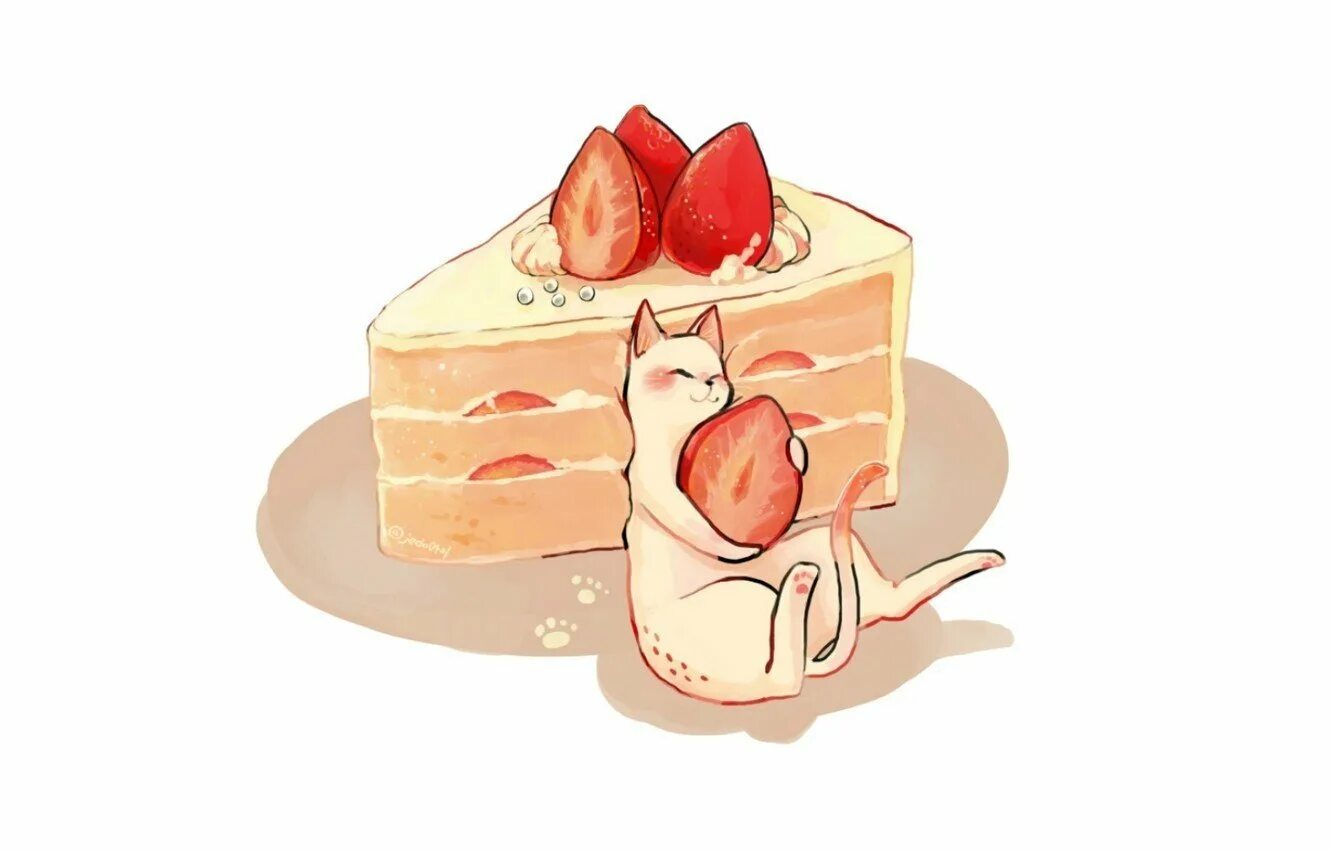 Мультяшный кот с тортом и цветами 9